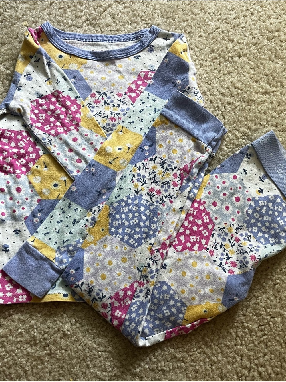 Girls Floral Patchwork Pajama Set - Lavender, Yellow, Pink